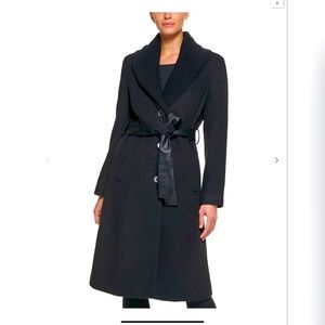 DKNY Knit Collar Belted Wrap Coat